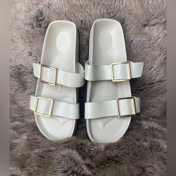 NWOT Charles & Keith Metallic Buckle Slide Sandals Size 9.5-10 - Picture 2 of 6
